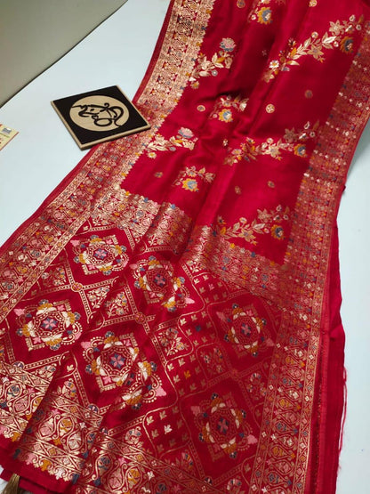 Red handloom Banarasi semi georgette silk sarees