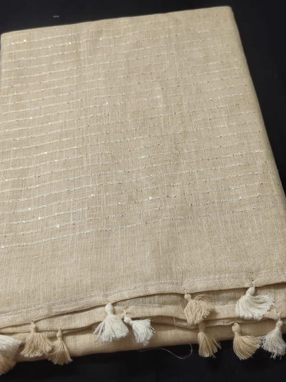 Beige linen striped sarees