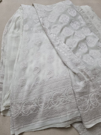 Cream pure handloom banarasi khaddi georgette sarees