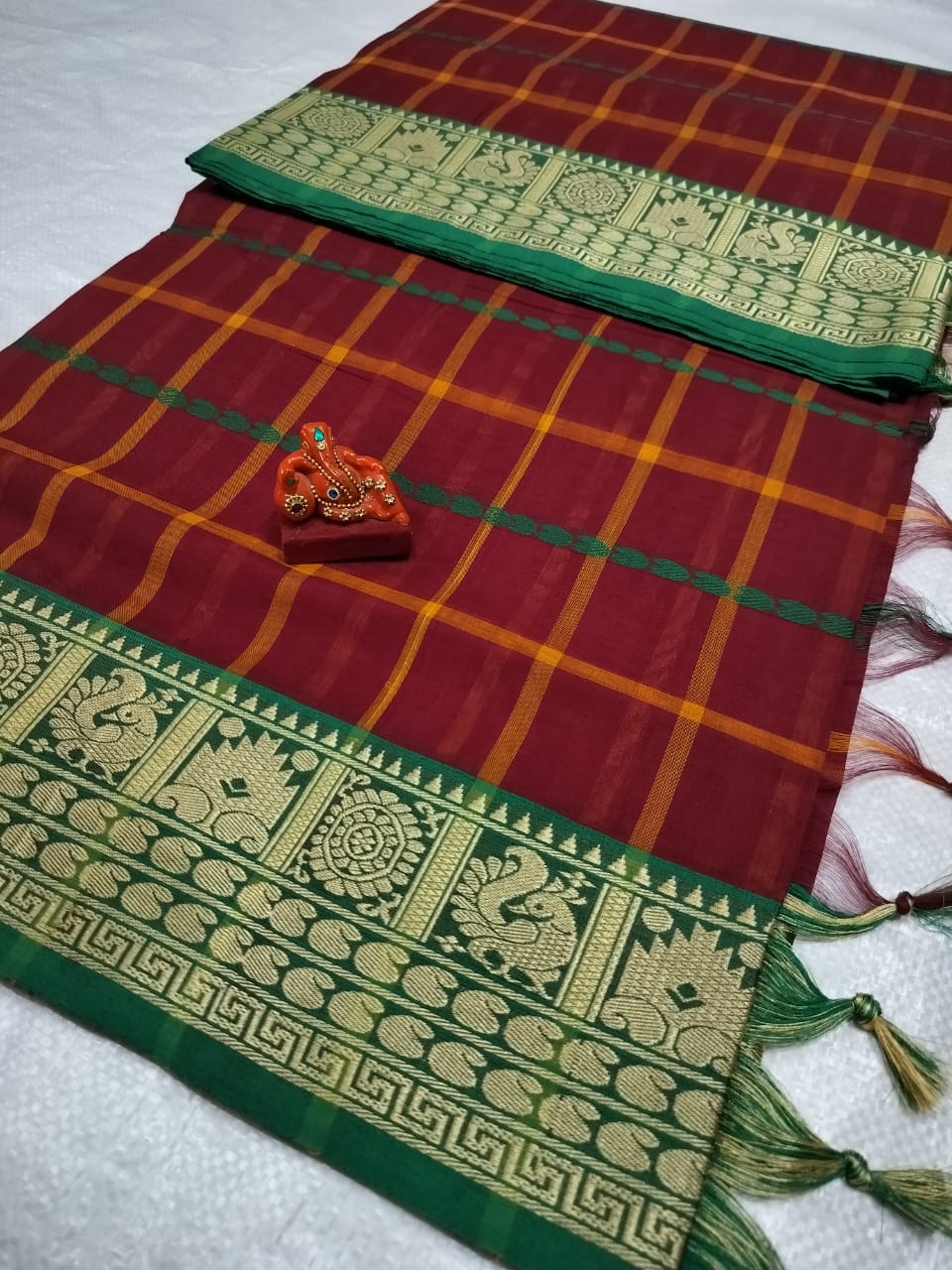 Red Narayanpet Cotton checks  sarees