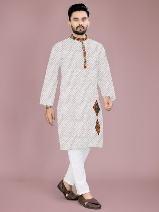 White traditional Navratri kurta and Pyjama Set