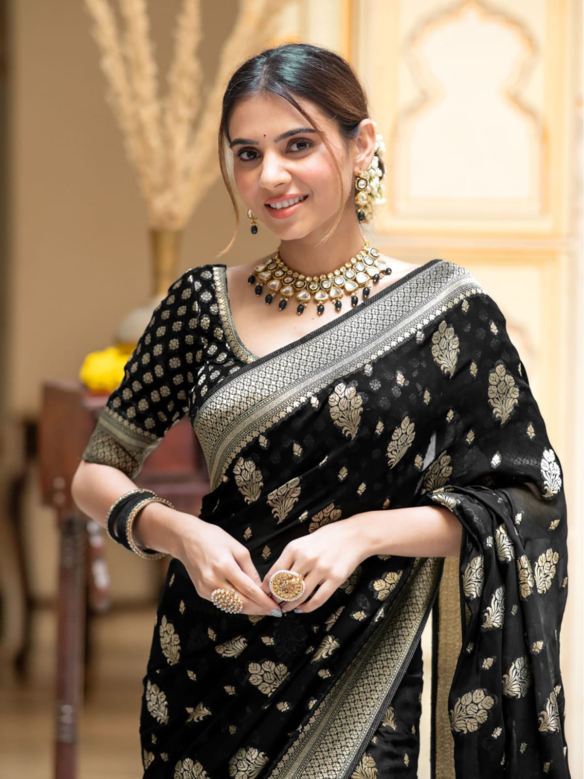 Black semi Banarasi Georgette silk sarees