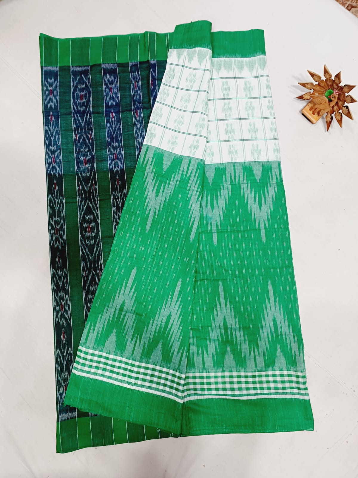 Sea green ikkat mercerised Cotton sarees