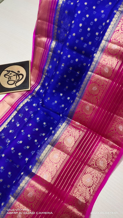 Royal blue Banarasi kora organza silk sarees