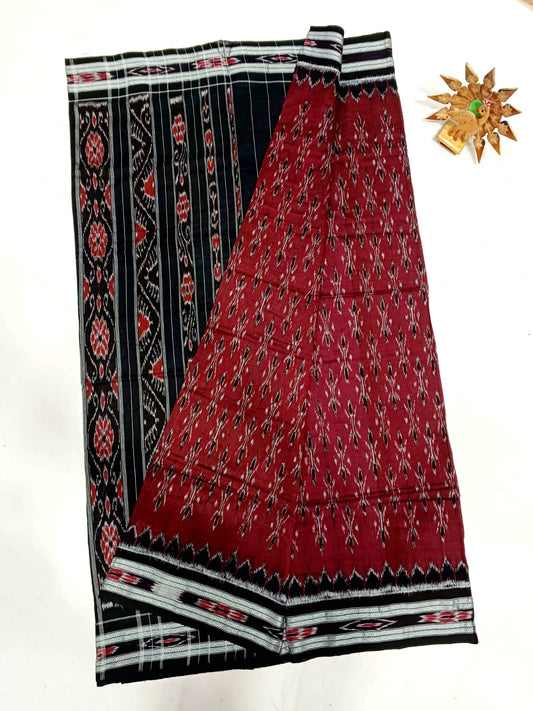 Maroon red and black ikkat mercerised Cotton sarees