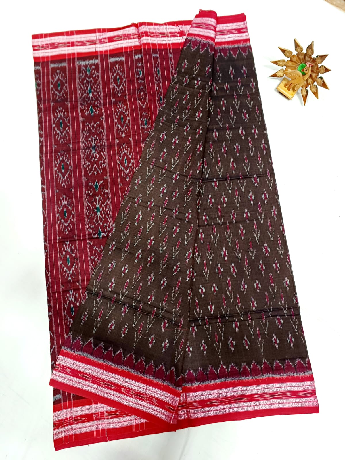 Chocolate brown ikkat mercerised Cotton sarees