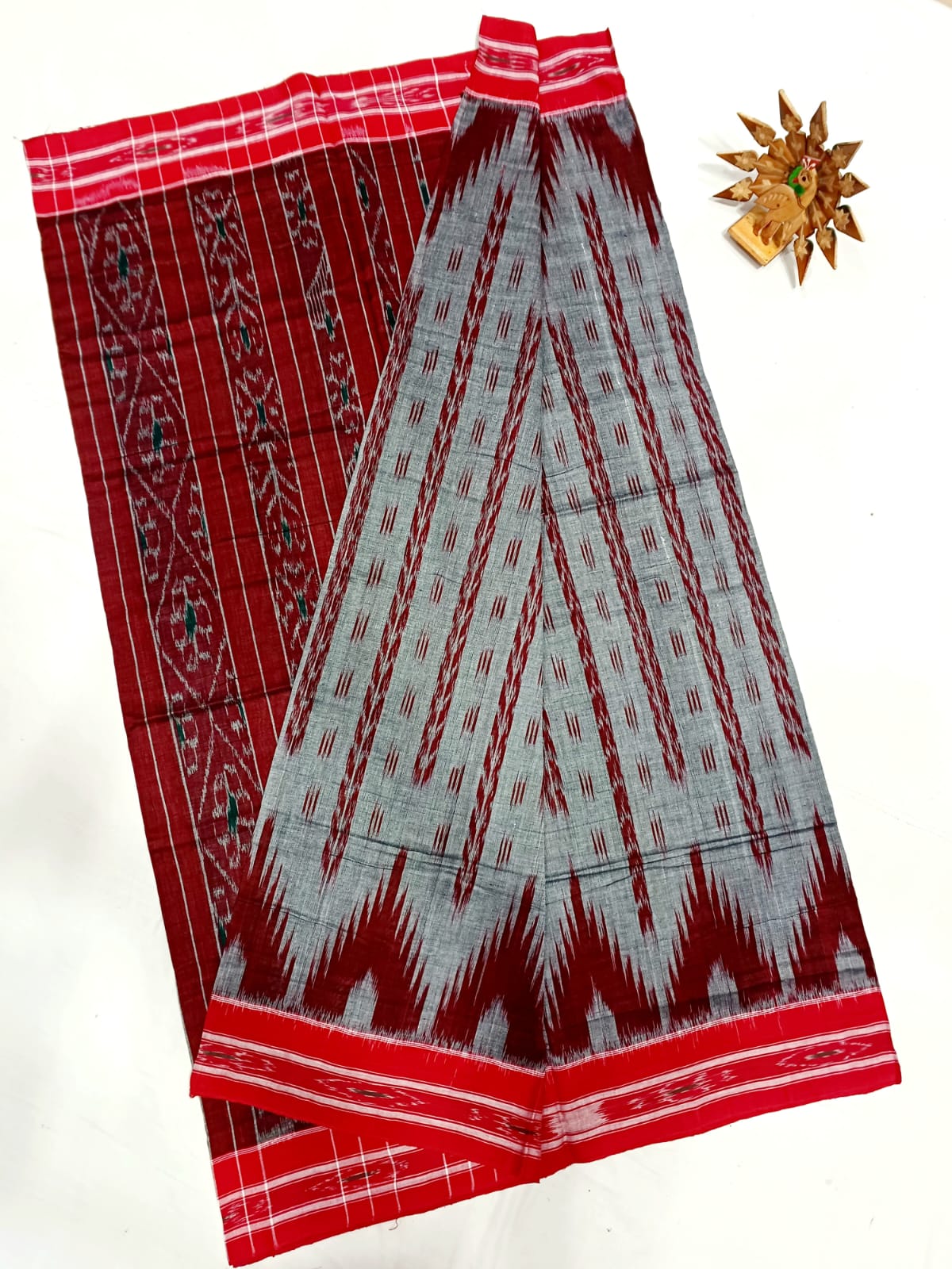 Grey and maroon ikkat mercerised Cotton sarees