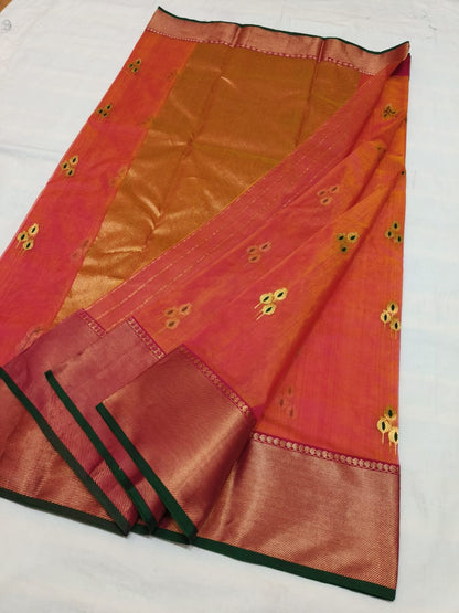 Orange chanderi katan silk sarees