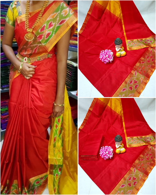 Red Uppada sarees with small pochampally border