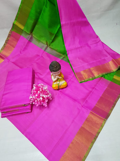 Fuchsia pink and green uppada plain silk sarees