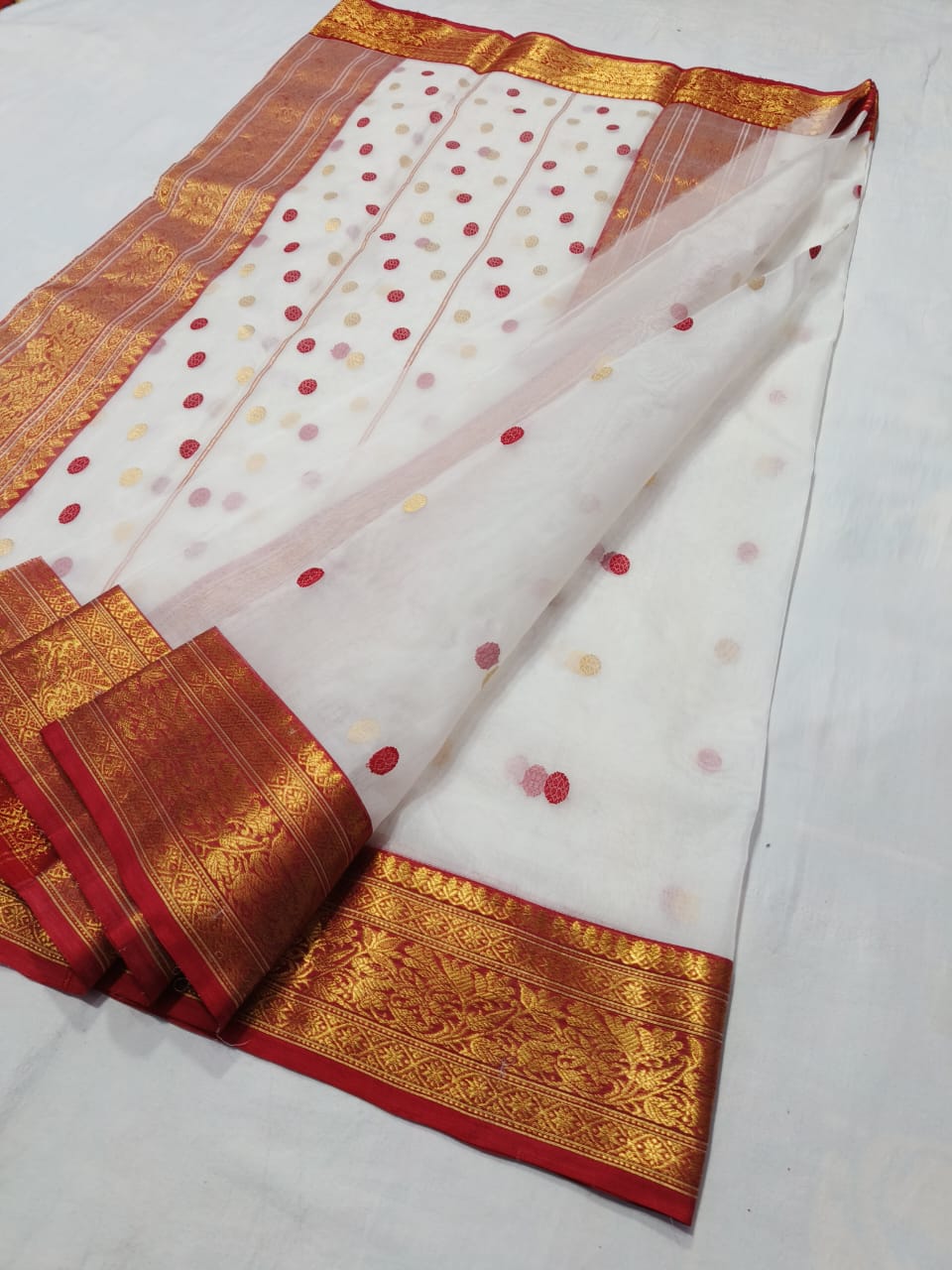 White pure chanderi katan silk sarees