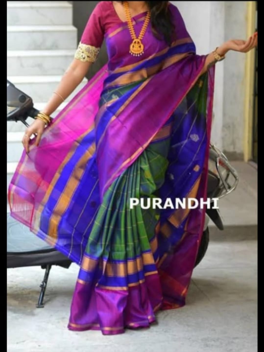 Green uppada Anushka checks sarees