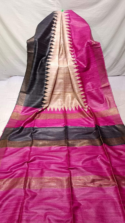 Multicolored Pure Tussar gicha screen print sarees