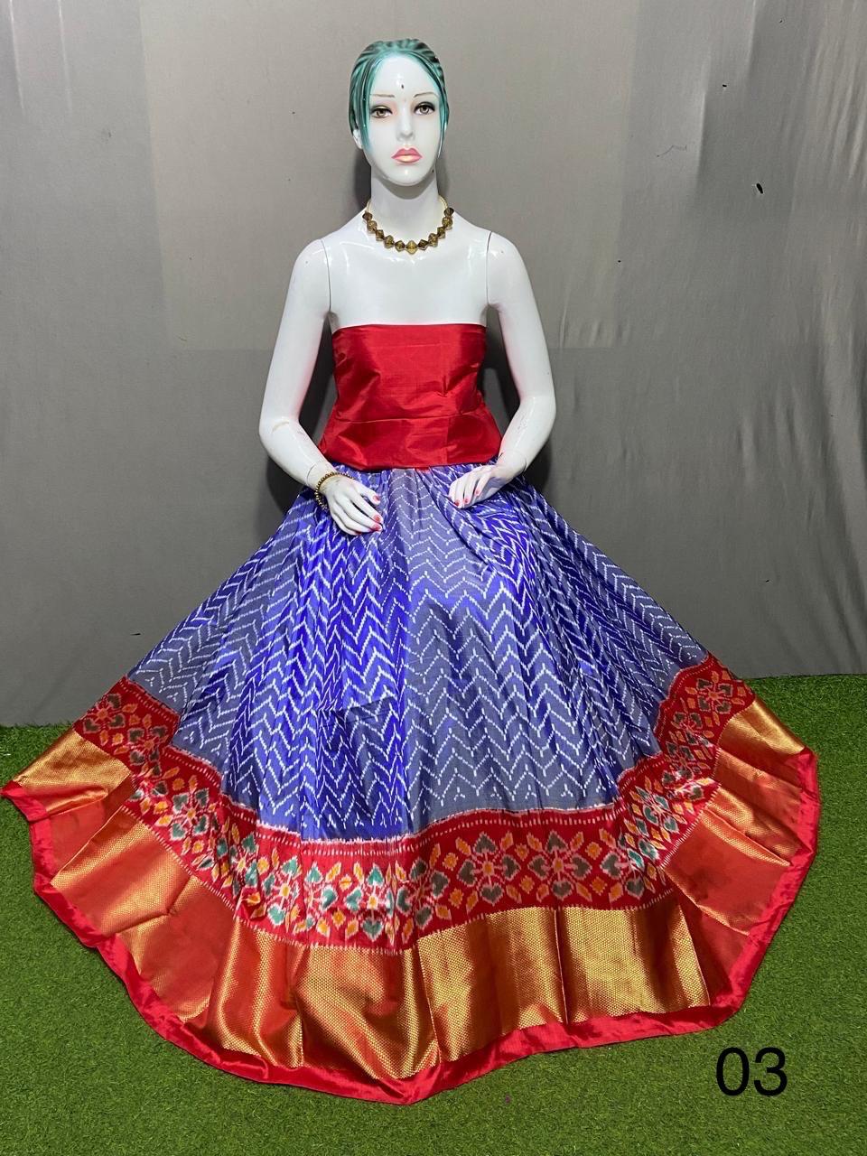 Blue Pure handloom pochampally ikkat silk lehenga