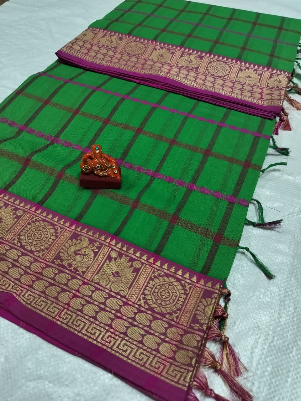 Green Narayanpet Cotton checks  sarees