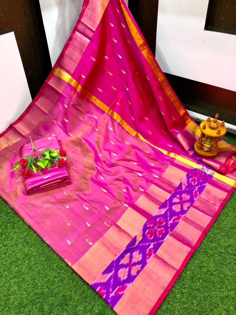 Pink uppada pattu pochampally border sarees