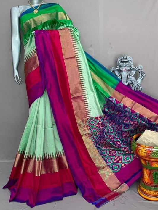 Pista green pochampally ikkat silk sarees