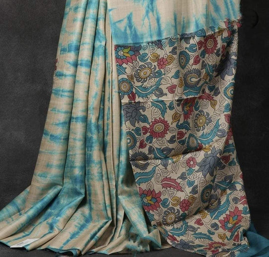 Sky blue pure handloom tussar Silk shibori sarees