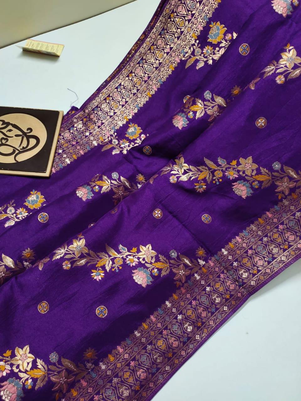 Violet handloom Banarasi semi georgette silk sarees