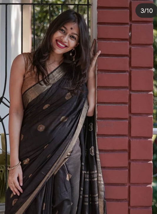 Black linen cotton sarees