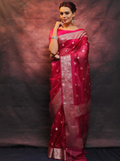 Magenta Banarasi organza silk sarees