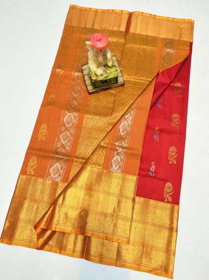 Red uppada silk sarees with kanchi border