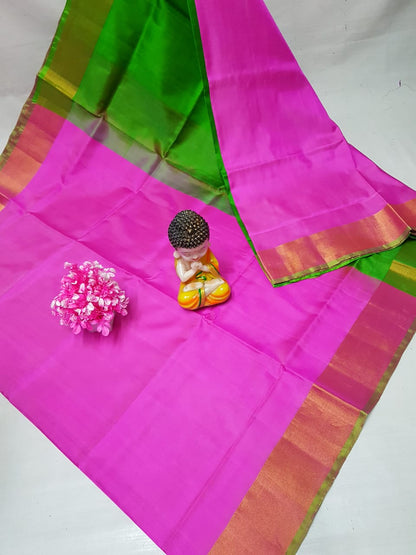 Fuchsia pink and green uppada plain silk sarees