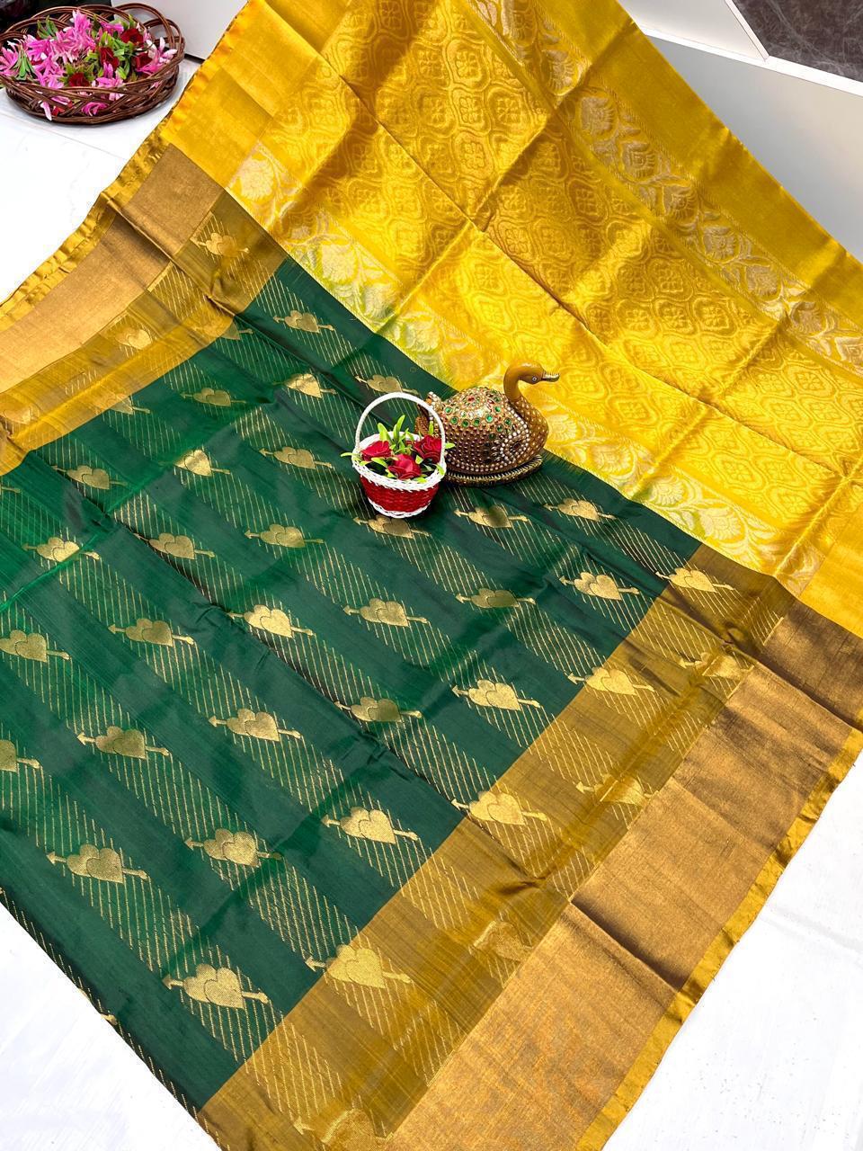 Dark green Uppada pattu sarees