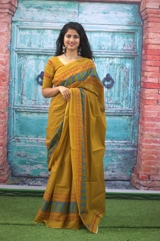 Dark Mustard mulmul cotton sarees