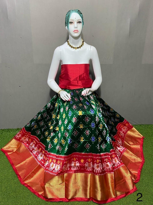 Dark green Pure pochampally ikkat silk lehenga