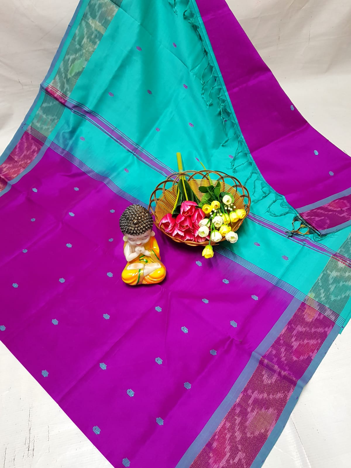 Dark Magenta Tripura silk sarees with Pochampally border