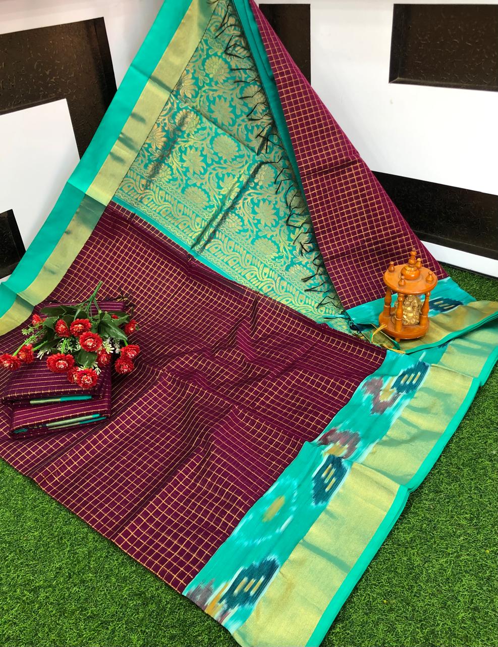 Maroon chanderi kuppadam pochampally border sarees