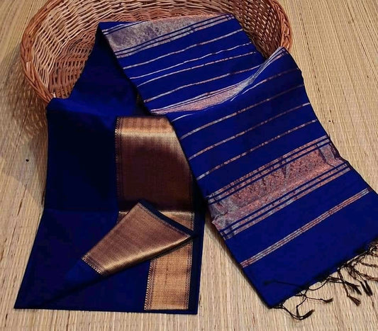 Royal blue Maheshwari big border sarees