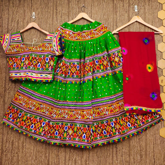 Green Rayon Navaratri Lehenga Choli