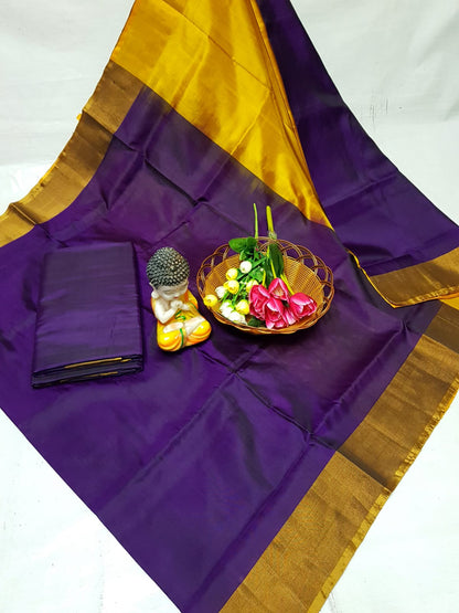 Dark violet uppada plain silk sarees