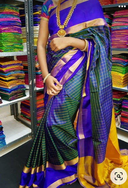 Navy blue uppada mahanati checks sarees