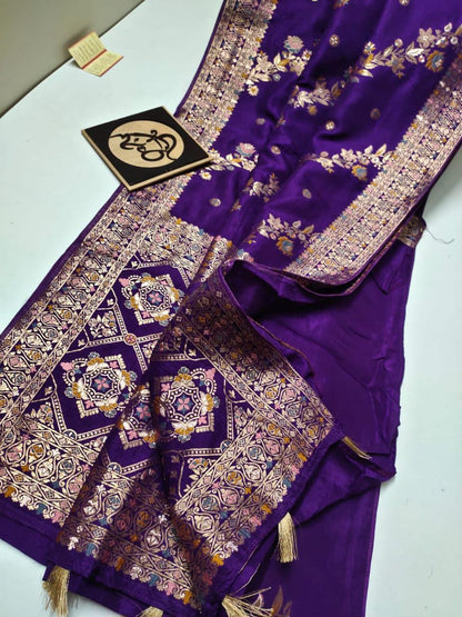 Violet handloom Banarasi semi georgette silk sarees