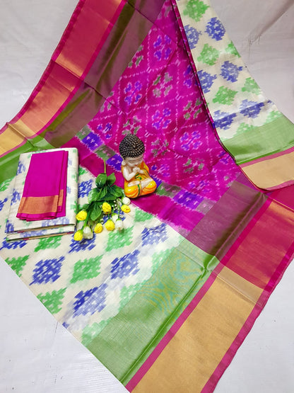 Cream and pink uppada pochampally sarees