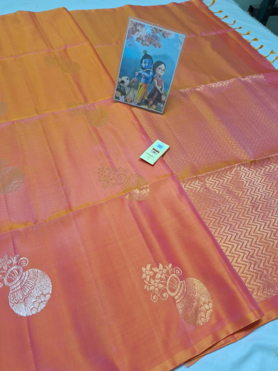 Light Orange Pure kanchipuram soft silk sarees