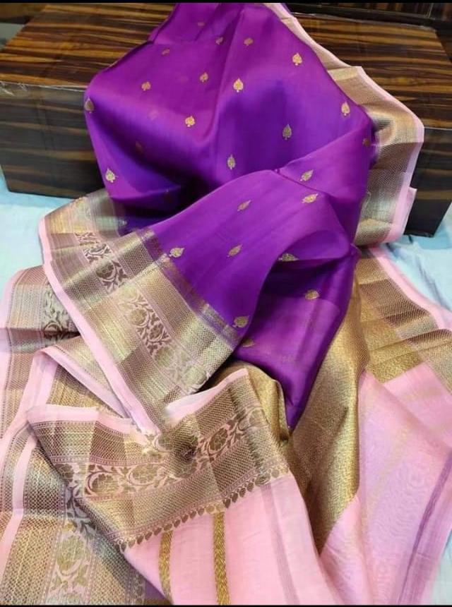 Purple Banarasi kora organza sarees