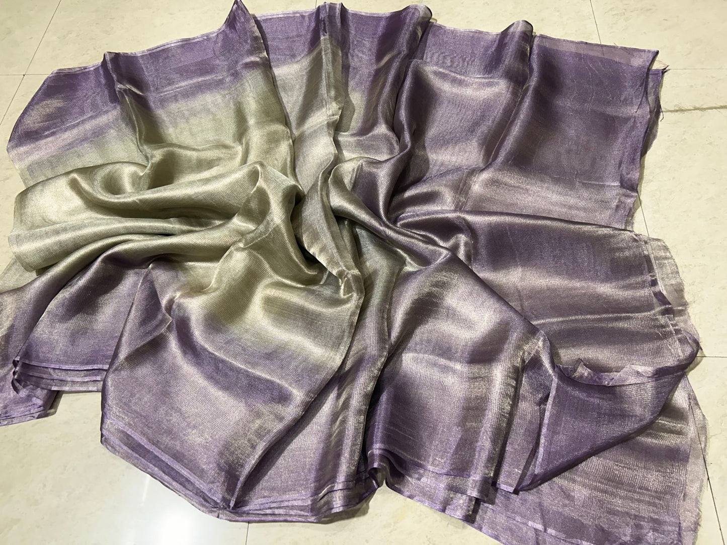 Silver with lavender Pure Tussar tissue silk sarees