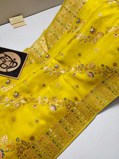 Yellow handloom Banarasi semi georgette silk sarees