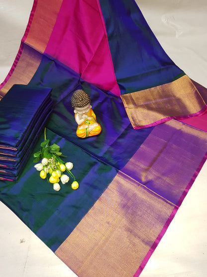 Navy blue and pink Uppada big border sarees