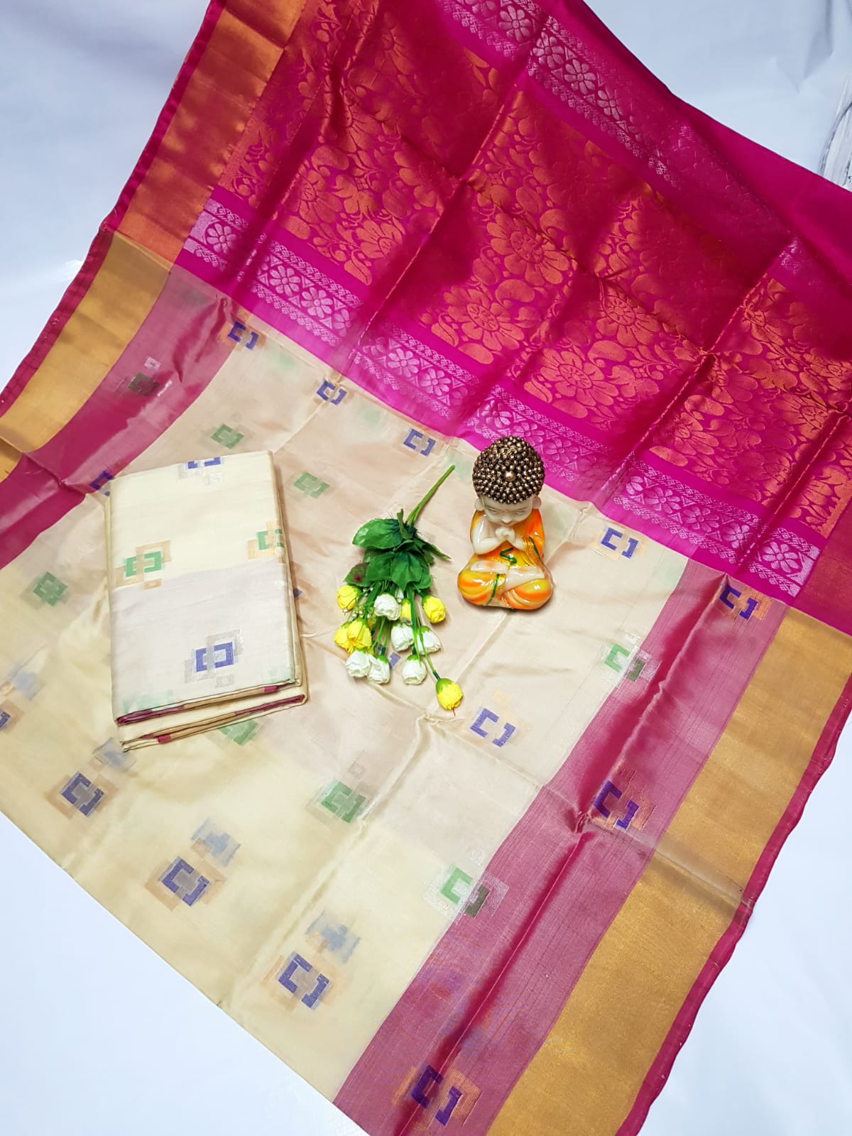 Cream and pink uppada pattu sarees