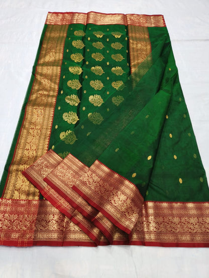 Dark green pure chanderi katan silk sarees