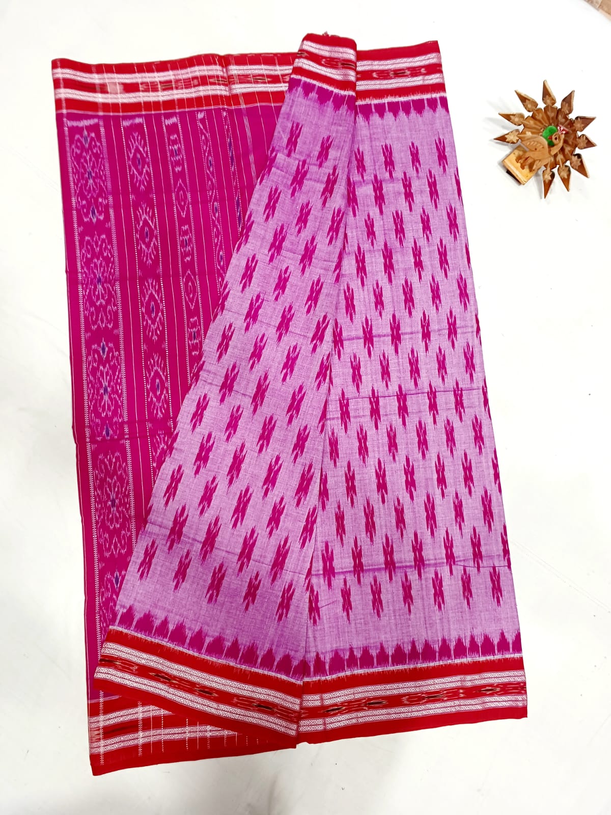 Pink with dark pink ikkat mercerised Cotton sarees