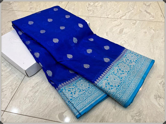 Dark blue Banarasi semi khaddi sarees