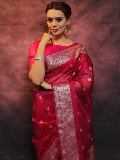 Magenta Banarasi organza silk sarees