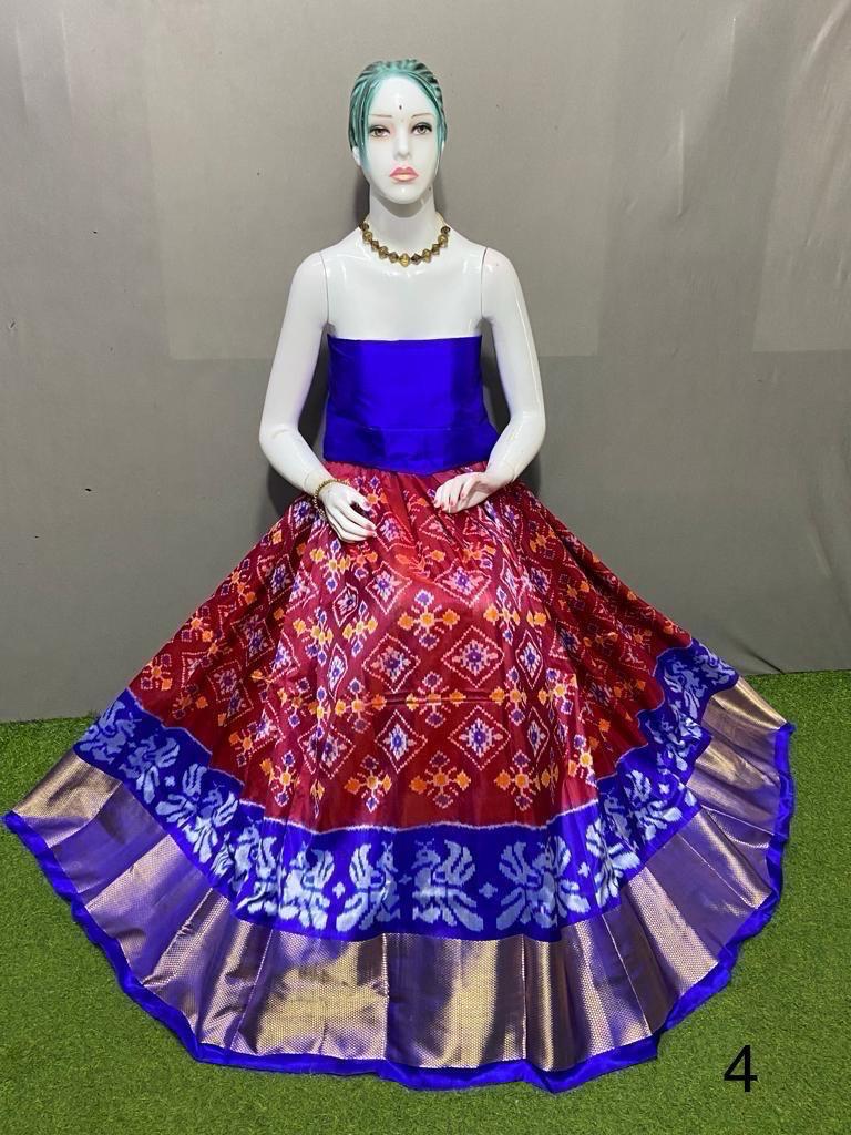 Red and Royal blue Pure pochampally ikkat silk lehenga