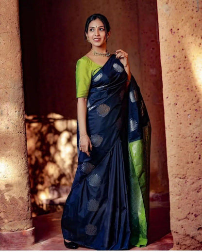 Navy blue banarasi soft silk sarees